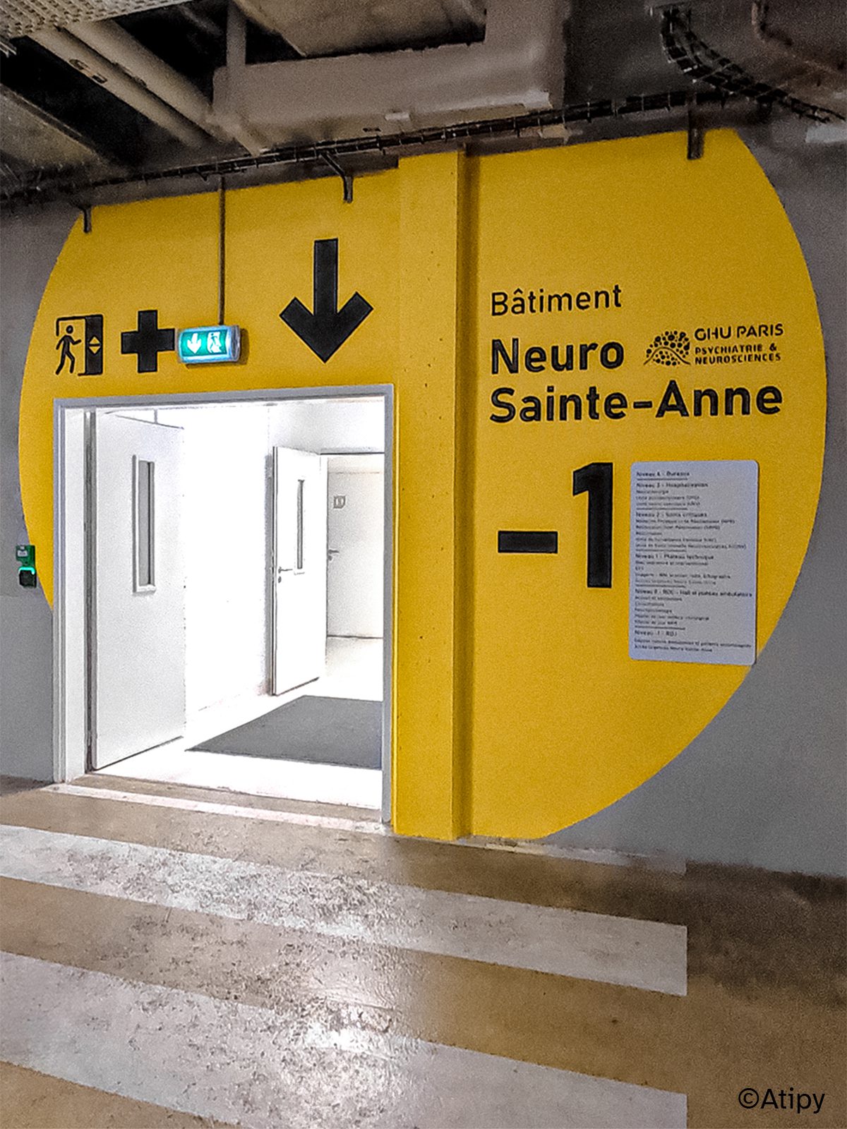 Entrée des patients dans le bâtiment Neuro Sainte Anne depuis le parking situé au niveau -1